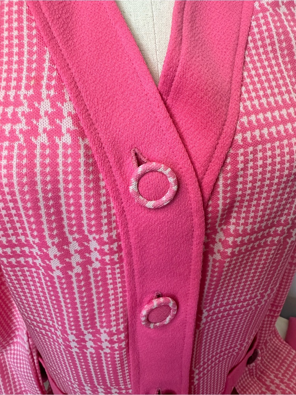 Vintage Halloween Barbie Pink Houndstooth Knit Cardigan jacket with pants - Picture 4 of 5
